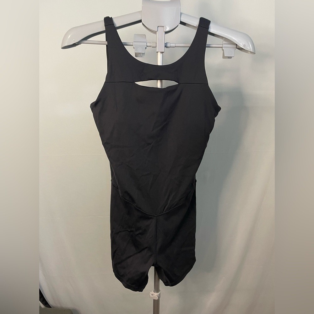 JoyLab Activewear Bodysuit Women Small Black Strappy Back Keyhole Romper Unitard